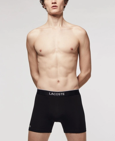 Lacoste Men's Crocodile-print Stretch Boxer Brief Set, 3-piece In Black/pitch Chine/silver-tone