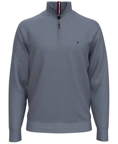 Tommy Hilfiger Men's Signature Solid Quarter-zip Sweater In Captains Blue Heather