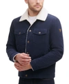 Guess Men's Corduroy Bomber Jacket With Sherpa Collar In Navy