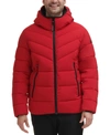 Calvin Klein Men's Chevron Stretch Jacket With Sherpa Lined Hood In Deep Red