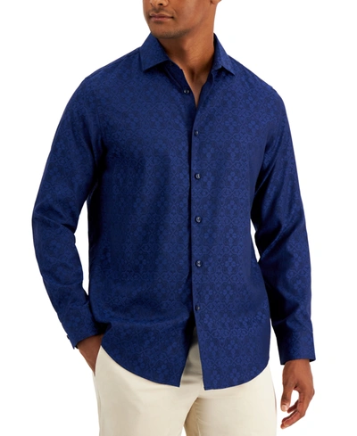 Alfani Men's Regular-fit Medallion-print Shirt, Created For Macy's In Navy Cbo