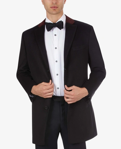 Tallia Men Wool Blend Overcoats With Contrast Velvet Top Collar In Black