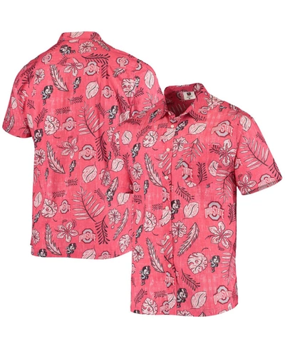 Wes & Willy Men's Scarlet Ohio State Buckeyes Vintage-like Floral Button-up Shirt