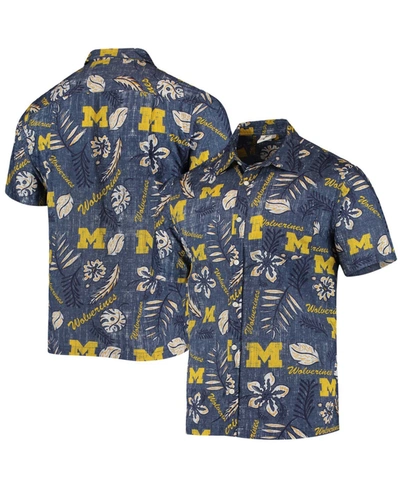 Wes & Willy Men's Navy Michigan Wolverines Vintage-like Floral Button-up Shirt