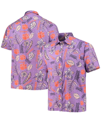 Wes & Willy Men's Purple Clemson Tigers Vintage-like Floral Button-up Shirt