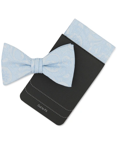 Tallia Men's Lurex Paisley Bow Tie & Pocket Square Set In Ice Blue