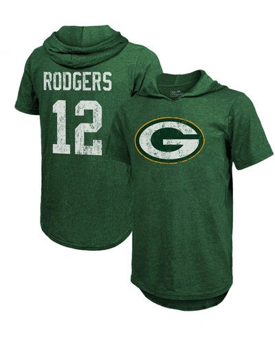 Fanatics Men's Aaron Rodgers Green Green Bay Packers Player Name Number Tri-blend Hoodie T-shirt