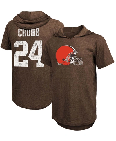 FANATICS MEN'S NICK CHUBB BROWN CLEVELAND BROWNS PLAYER NAME NUMBER TRI-BLEND HOODIE T-SHIRT