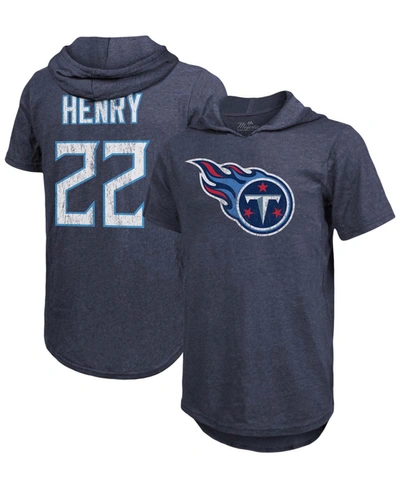 Fanatics Men's Derrick Henry Navy Tennessee Titans Player Name Number Tri-blend Hoodie T-shirt