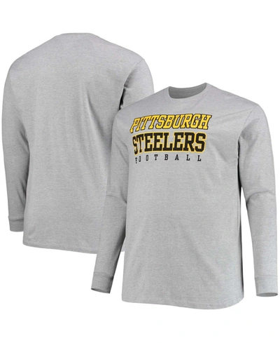 FANATICS MEN'S BIG AND TALL HEATHERED GRAY PITTSBURGH STEELERS PRACTICE LONG SLEEVE T-SHIRT