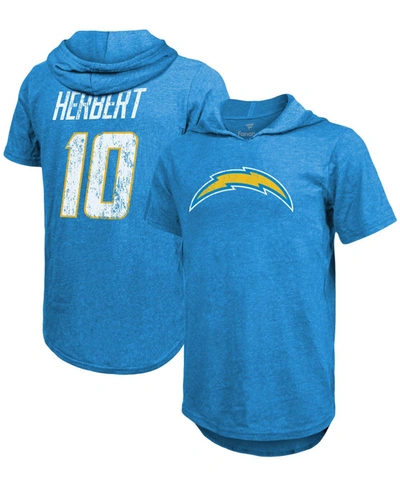 FANATICS MEN'S FANATICS JUSTIN HERBERT POWDER BLUE LOS ANGELES CHARGERS PLAYER NAME AND NUMBER TRI-BLEND HOOD