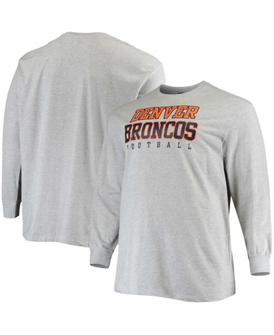 Fanatics Men's Big And Tall Heathered Gray Denver Broncos Practice Long Sleeve T-shirt In Heather Gray