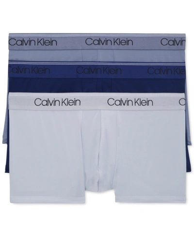 Calvin Klein Men's 3-pk. Micro Stretch Moisture-wicking Low-rise Trunks In Bayou Blue/antique Grey/durango Blue