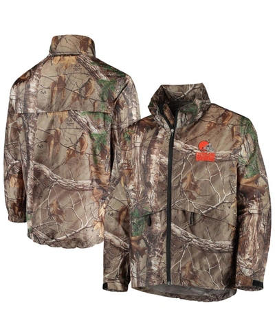 DUNBROOKE MEN'S REALTREE CAMO CLEVELAND BROWNS SPORTSMAN WATERPROOF PACKABLE FULL-ZIP JACKET