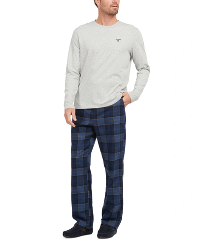Barbour Doug Cotton Blend Solid Pyjama Tee & Tartan Pyjama Trousers Set In Midnight Tartan