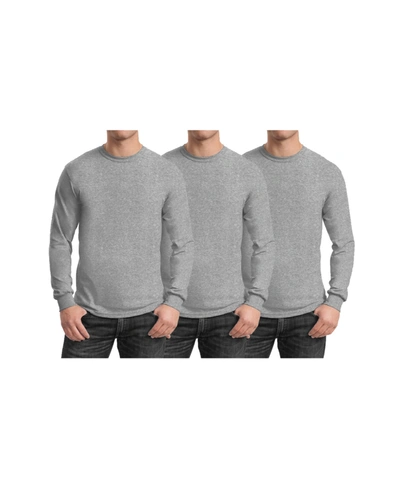 Galaxy By Harvic Men's 3-pack Egyptian Cotton-blend Long Sleeve Crew Neck Tee In Heather Gray X