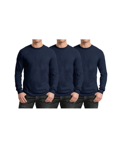 Galaxy By Harvic Men's 3-pack Egyptian Cotton-blend Long Sleeve Crew Neck Tee In Navy X