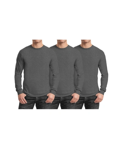 Galaxy By Harvic Men's 3-pack Egyptian Cotton-blend Long Sleeve Crew Neck Tee In Charcoal X