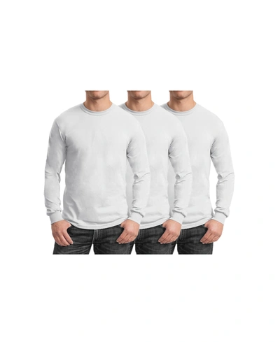 Galaxy By Harvic Men's 3-pack Egyptian Cotton-blend Long Sleeve Crew Neck Tee In White X