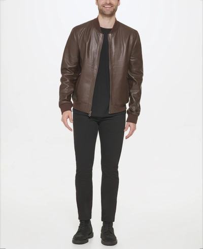 Cole Haan Men's Bonded Leather Varsity Jacket In Java