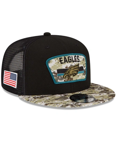 New Era Men's Black-camouflage Philadelphia Eagles 2021 Salute To Service Trucker 9fifty Snapback Adjustable