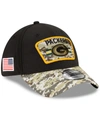 NEW ERA MEN'S BLACK-CAMOUFLAGE GREEN BAY PACKERS 2021 SALUTE TO SERVICE 39THIRTY FLEX HAT