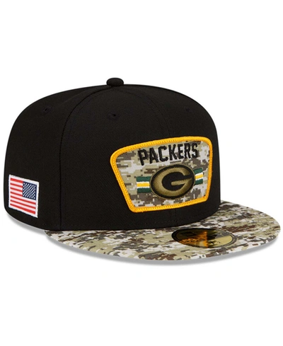 New Era Men's Black-camouflage Green Bay Packers 2021 Salute To Service 59fifty Fitted Hat