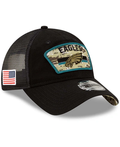 New Era Men's Black Philadelphia Eagles 2021 Salute To Service Trucker 9twenty Adjustable Hat