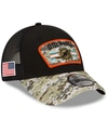 NEW ERA MEN'S BLACK-CAMOUFLAGE MIAMI DOLPHINS 2021 SALUTE TO SERVICE TRUCKER 9FORTY SNAPBACK ADJUSTABLE HAT