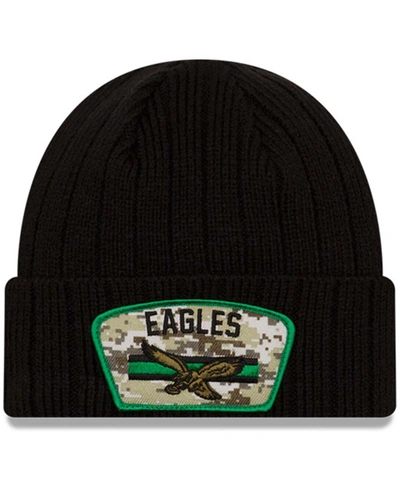 New Era Men's Black Philadelphia Eagles 2021 Salute To Service Historic Logo Cuffed Knit Hat