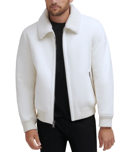 Dkny Men's Faux Shearling Bomber Jacket With Faux Fur Collar, Created For Macy's In White