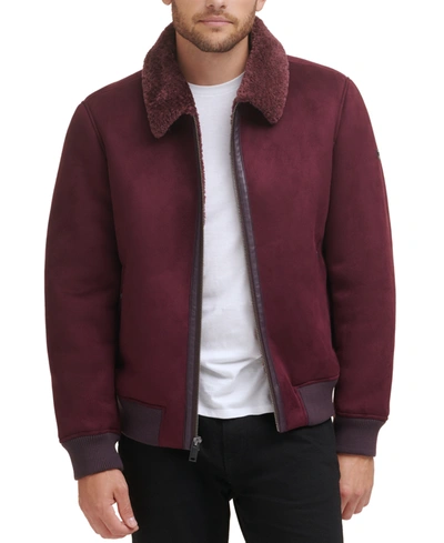 Dkny Men's Faux Shearling Bomber Jacket With Faux Fur Collar, Created For Macy's In Mulberry