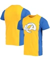 REFRIED APPAREL MEN'S GOLD-TONE, ROYAL LOS ANGELES RAMS UPCYCLED SPLIT LOGO T-SHIRT