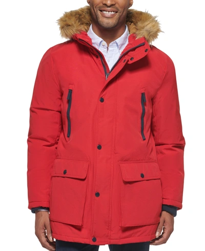 Club Room Men's Parka With A Faux Fur-hood Jacket, Created For Macy's In Red