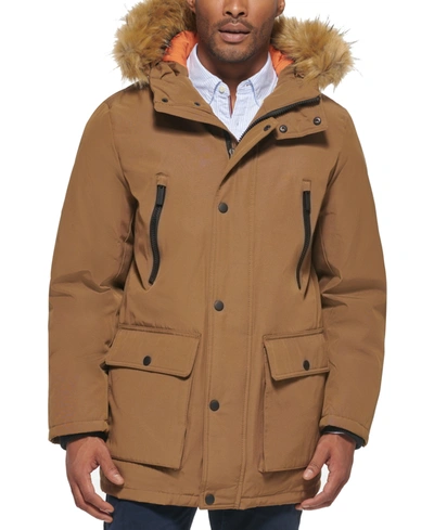 Club Room Men's Parka With A Faux Fur-hood Jacket, Created For Macy's In Sepia Tan