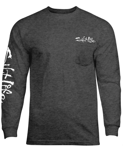 Salt Life Men's Hook, Line & Sinker Logo Graphic Long-sleeve T-shirt In Charcoal Heather