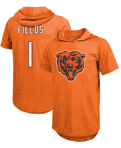 Industry Rag Men's Justin Fields Orange Chicago Bears Player Name Number Tri-blend Short Sleeve Hoodie T-shirt