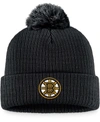Fanatics Men's Black Boston Bruins Core Primary Logo Cuffed Knit Hat With Pom In Black