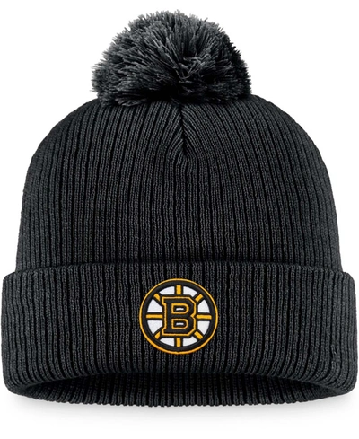 Fanatics Men's Black Boston Bruins Core Primary Logo Cuffed Knit Hat With Pom