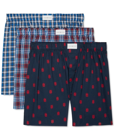 Tommy Hilfiger Men's 3-pk. Classic Printed Cotton Poplin Boxers In Blue