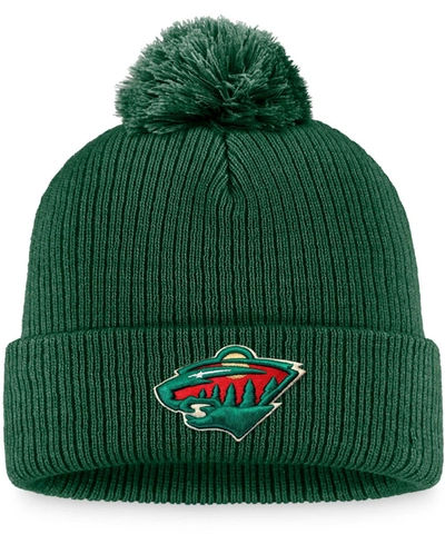 Fanatics Men's Green Minnesota Wild Core Primary Logo Cuffed Knit Hat With Pom