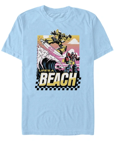 Fifth Sun Men's Transformers Beach Day Short Sleeve T-shirt In Light Blue