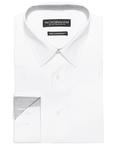 Nick Graham Men's Modern-fit Stretch Solid With Contrast Dress Shirt In White