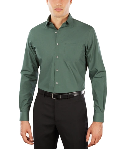 Van Heusen Fitted Poplin Mens Wrinkle Free Long Sleeve Dress Shirt In Green