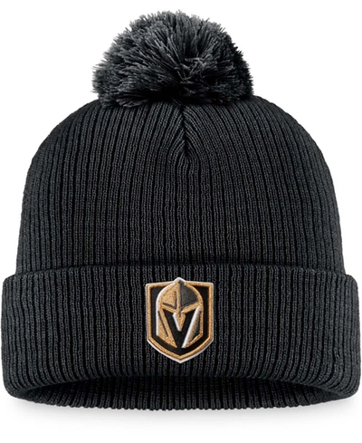 FANATICS MEN'S BLACK VEGAS GOLDEN KNIGHTS CORE PRIMARY LOGO CUFFED KNIT HAT WITH POM