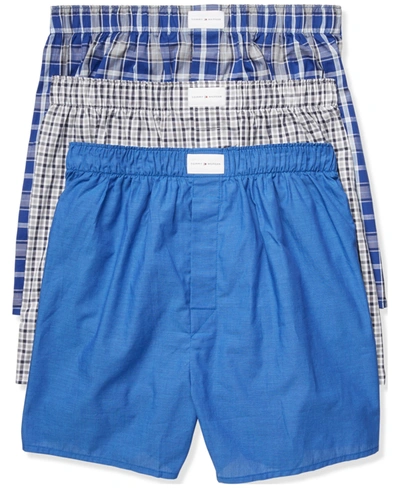 Tommy Hilfiger Men's 3-pack Classic Printed Cotton Poplin Boxers In Glacier
