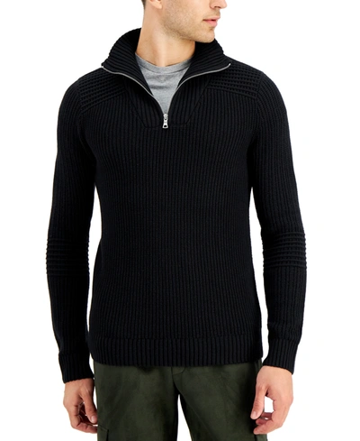 Inc International Concepts Men's Matthew Quarter-zip Sweater, Created For Macy's In Deep Black