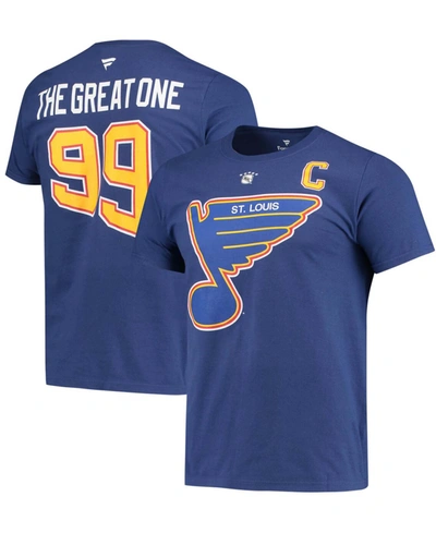 FANATICS MEN'S WAYNE GRETZKY BLUE ST. LOUIS BLUES AUTHENTIC STACK RETIRED PLAYER NICKNAME NUMBER T-SHIRT