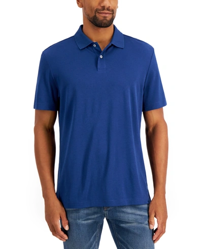 Alfani Men's Regular-fit Solid Supima Blend Cotton Polo Shirt, Created For Macy's In Navy On Navy