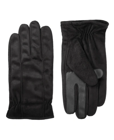 Isotoner Signature Men's Lined Water Repellent Glove With Back Draws In Black
